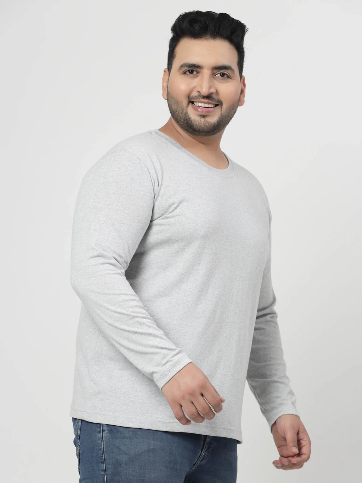 Plus Size Grey Regular Fit Pure Cotton T-shirt - Image 5