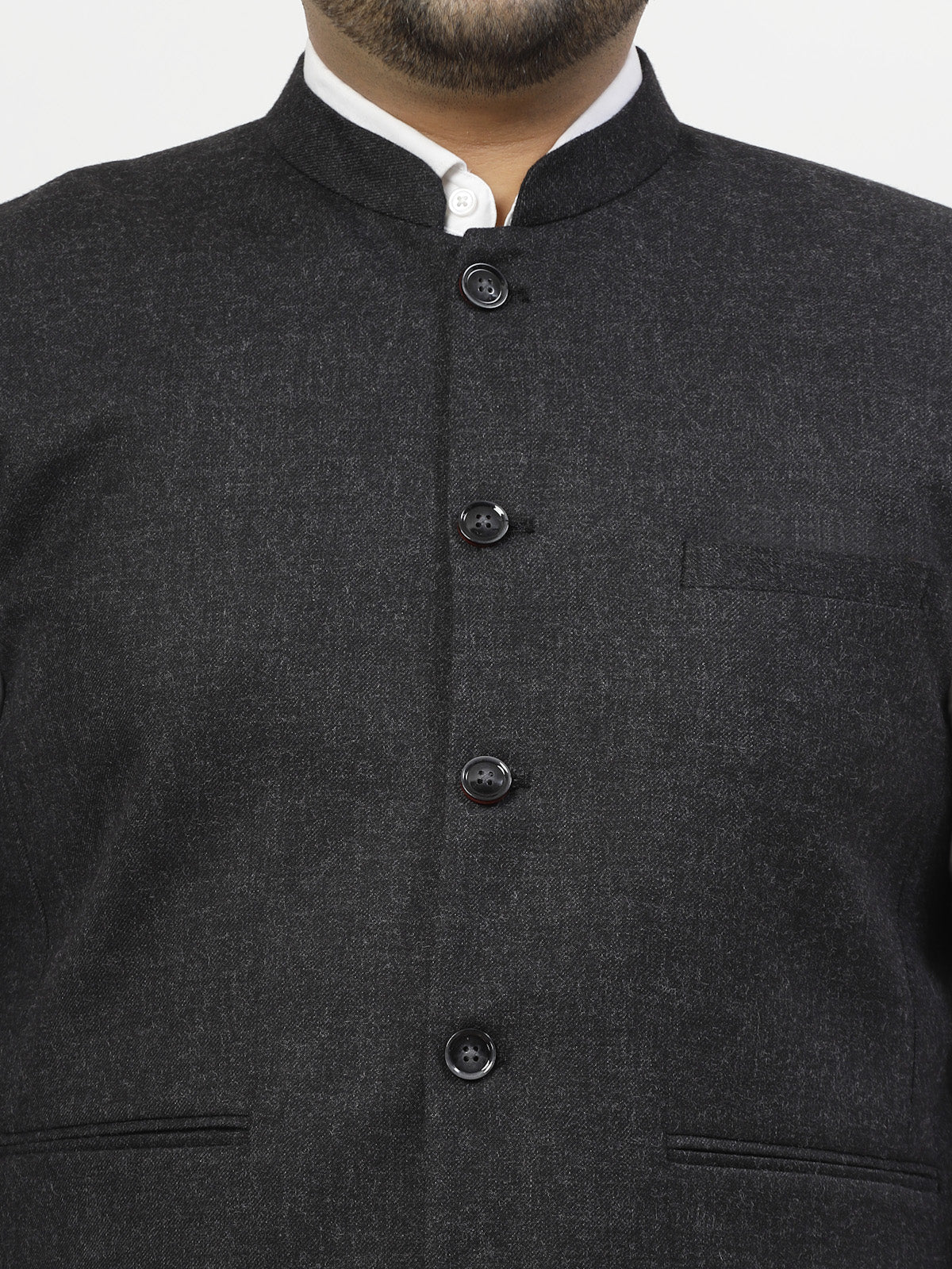 Plus Size Mandarin Collar Woven Nehru Jacket - Image 5