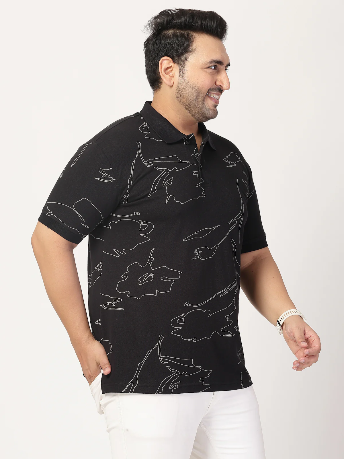 Plus Size Men Abstract Printed Polo Collar Cotton T-shirt - Image 6