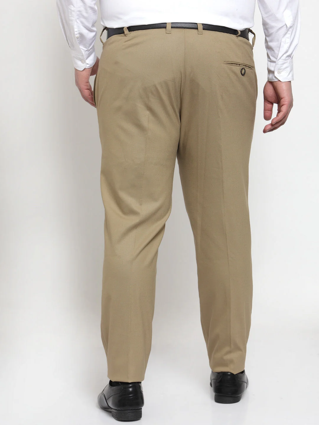 Plus Size Men Beige Regular Fit Solid  Formal Trousers - Image 4