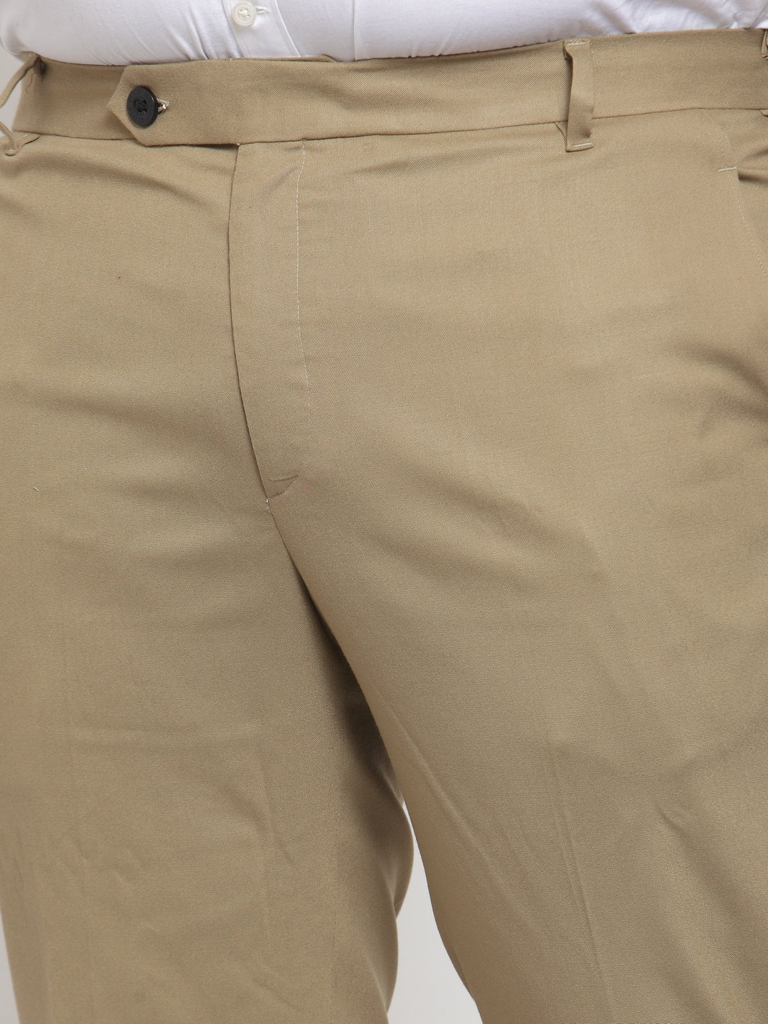 Plus Size Men Beige Regular Fit Solid  Formal Trousers - Image 5