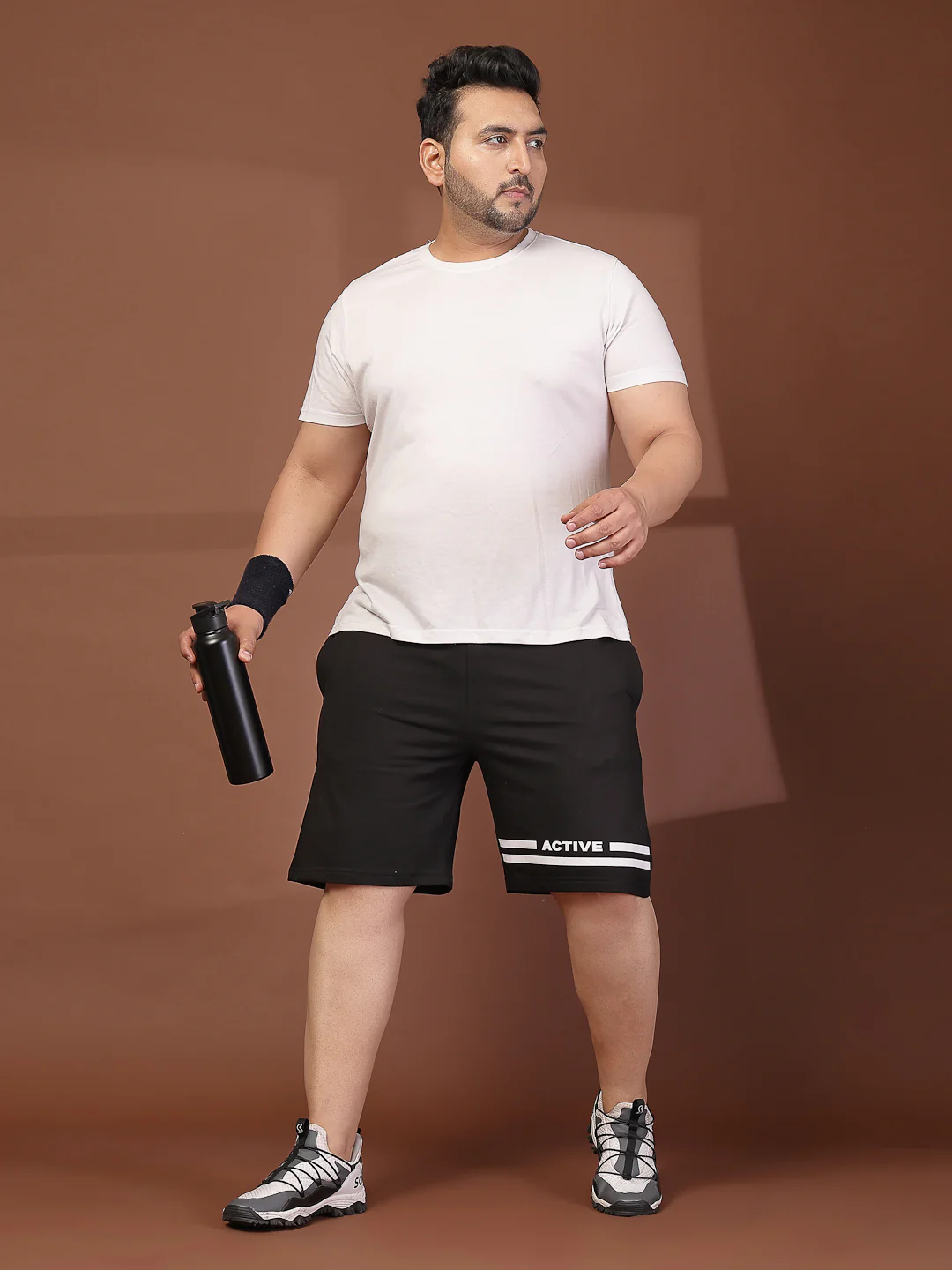 Plus Size Men Black Solid Regular Fit Regular Shorts - Image 4