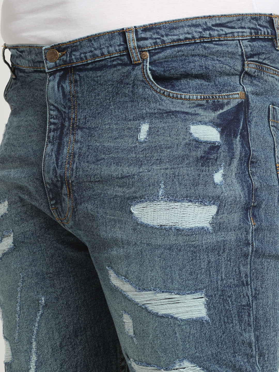 Plus Size Men Blue Comfort Highly Distressed Light Fade Non Stretchable Jeans - Image 4