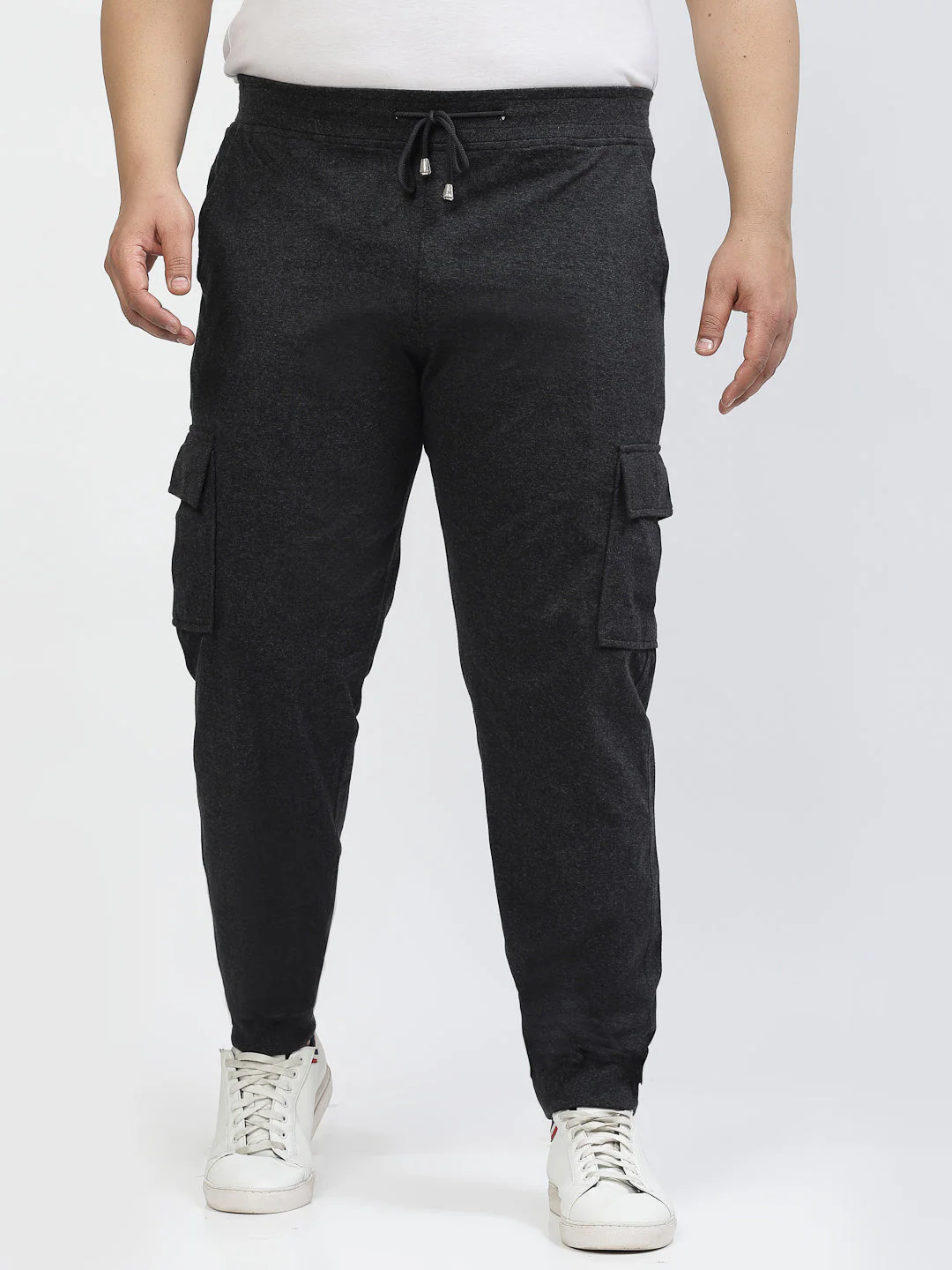 Plus Size Men Charcoal Straight-Fit Cotton Joggers - Image 3