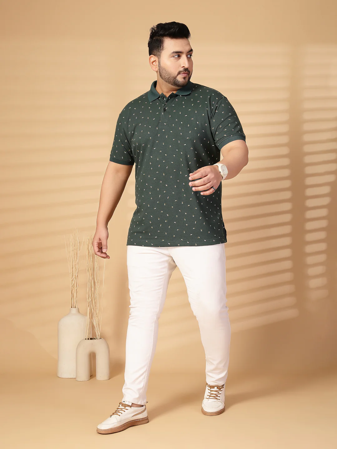 Plus Size Men Conversational Printed Polo Collar Cotton T-shirt - Image 8
