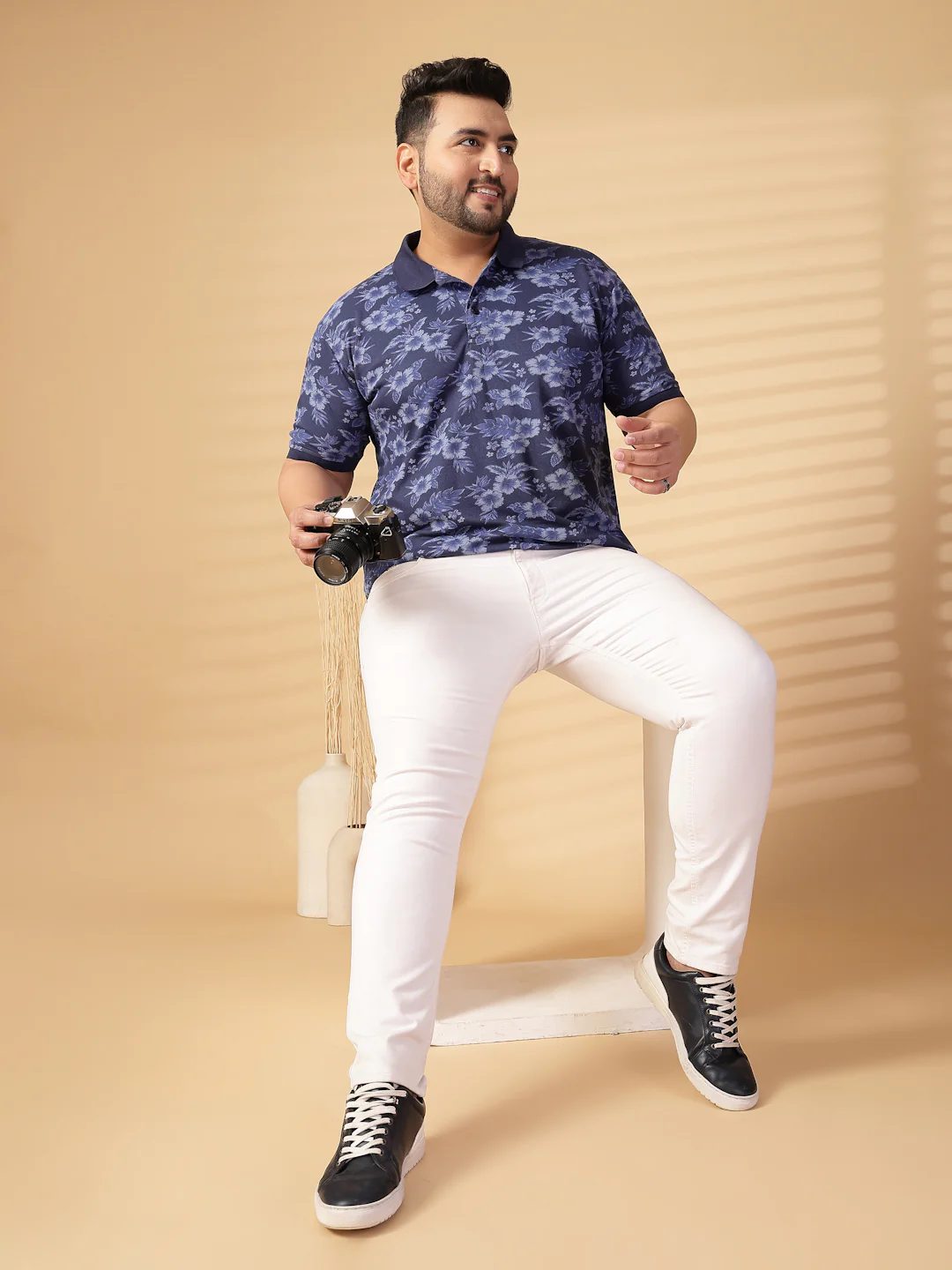Plus Size Men Floral Printed Polo Collar T-shirt - Image 8