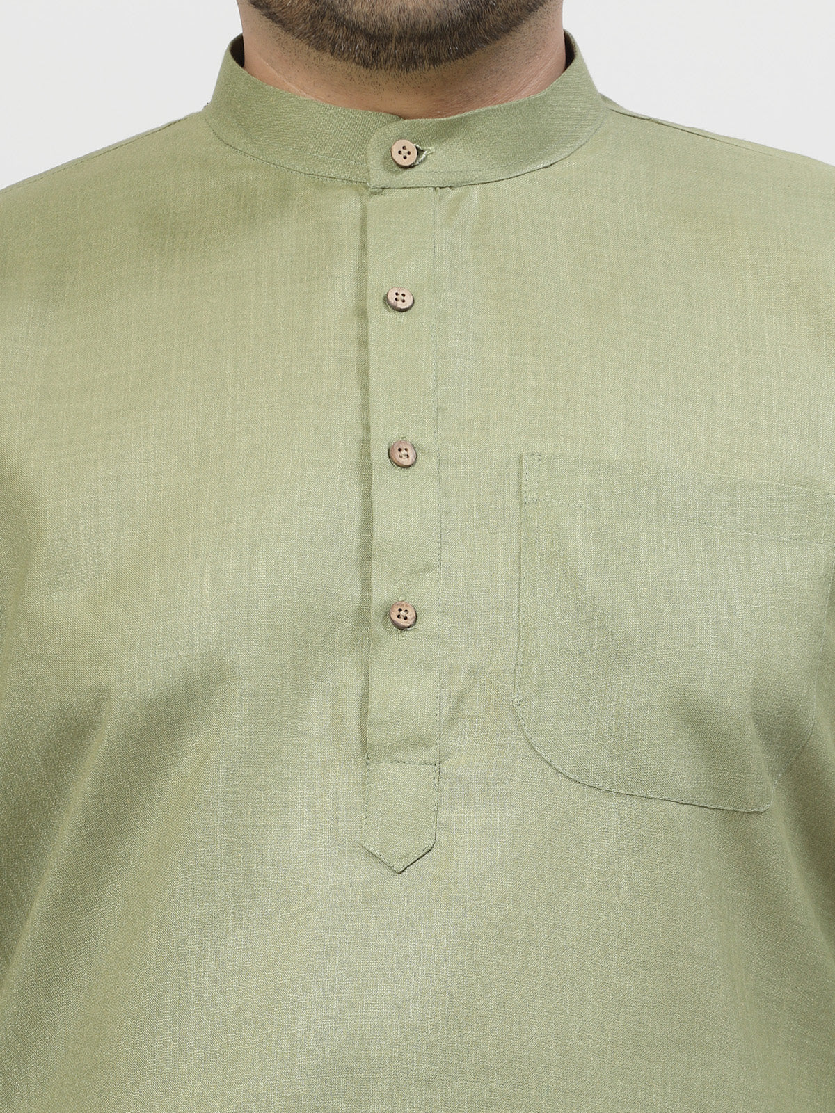 Plus Size Men Green & White Solid Kurta with Pyjamas - Image 5