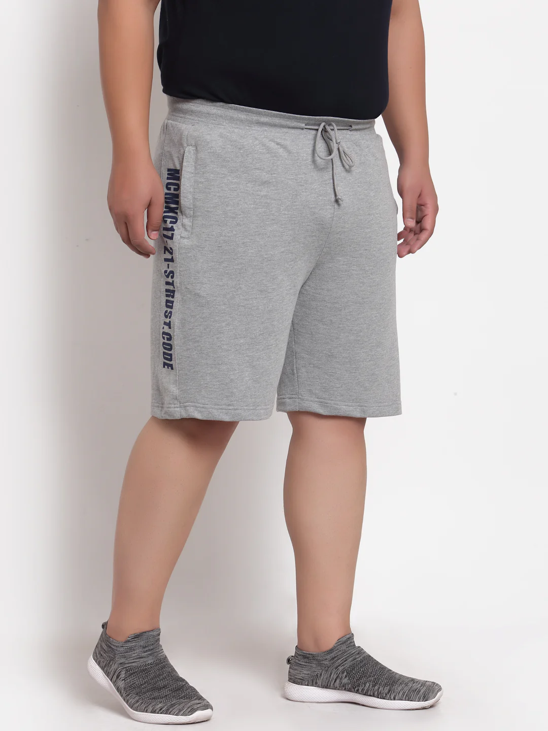 Plus Size Men Grey Printed Regular Shorts