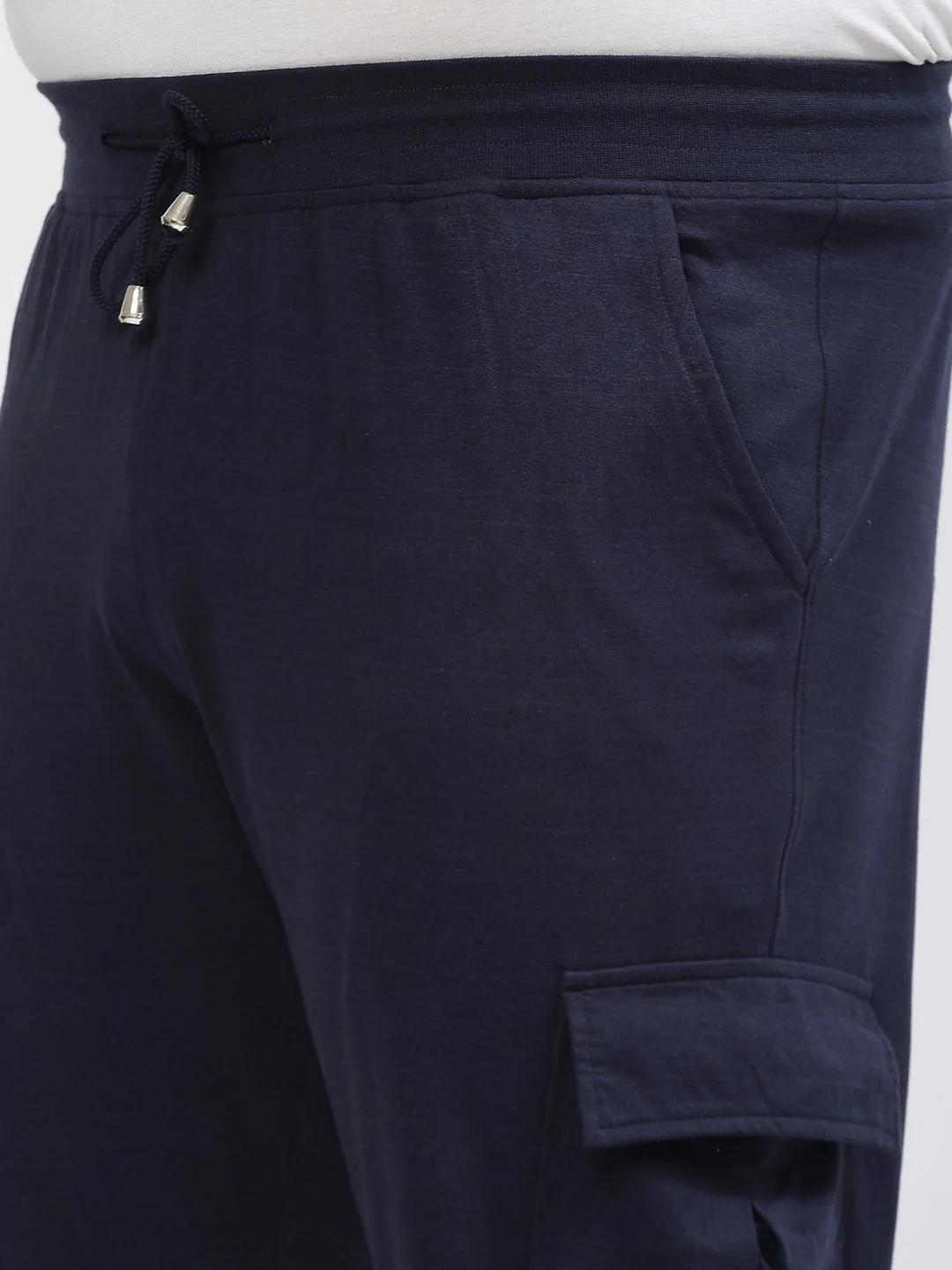 Plus Size Men Navy Blue Mid Rise Cotton Joggers - Image 5