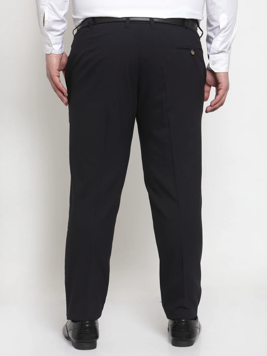Plus Size Men Navy Blue Regular Fit Solid Formal Trousers - Image 4
