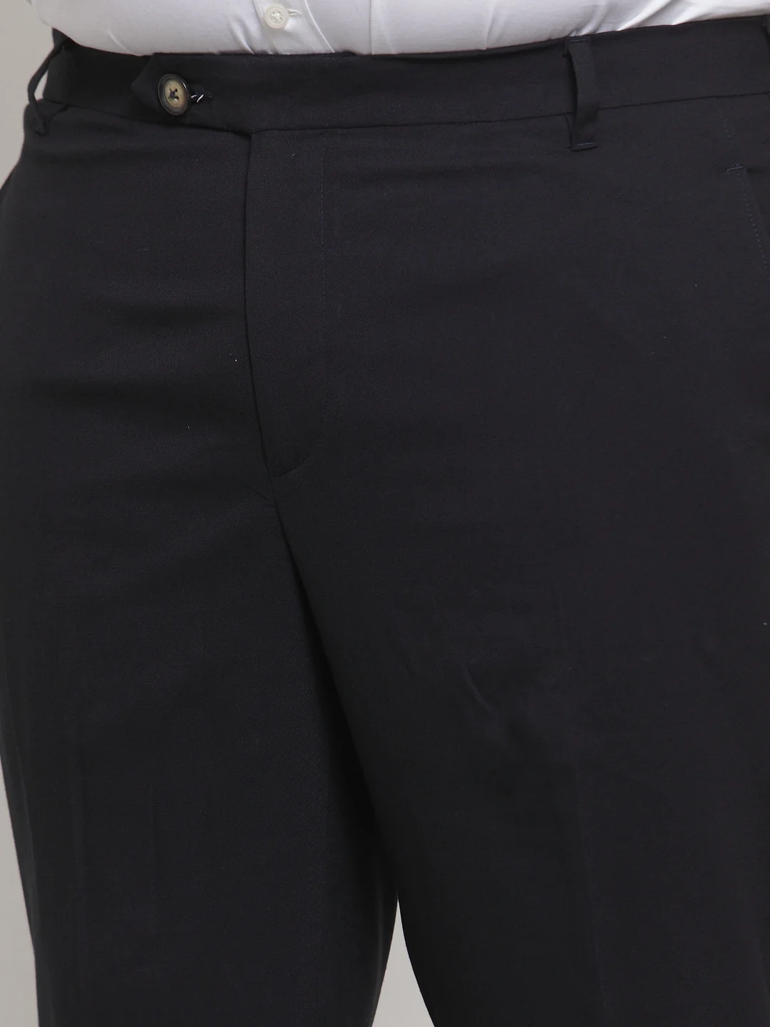Plus Size Men Navy Blue Regular Fit Solid Formal Trousers - Image 5
