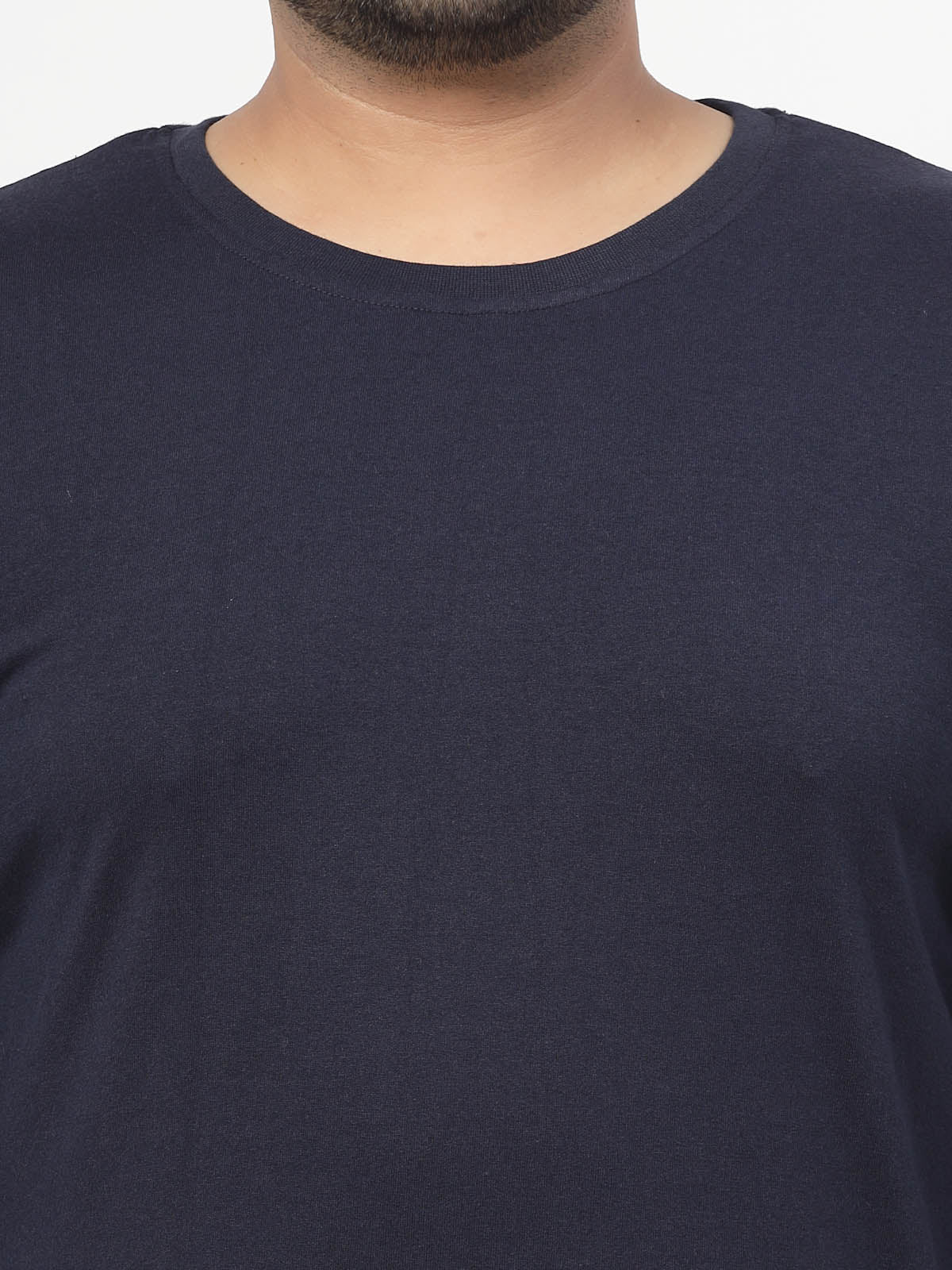 Plus Size Men Navy Blue Solid Pure Cotton T-shirt - Image 6