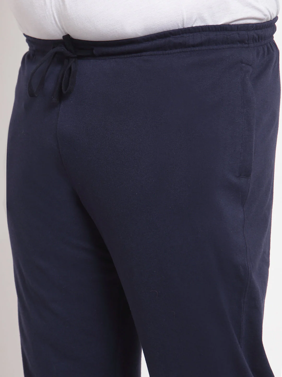 Plus Size Men Navy Blue Solid Straight-Fit Cotton Track Pants - Image 3