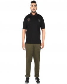 Plus Size Men Olive Green Solid Smart Fit Flat-Front Trousers - Image 3
