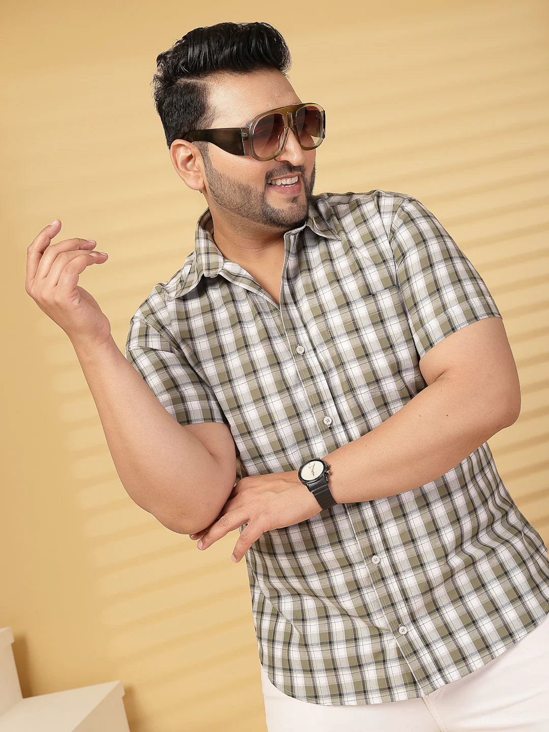 Plus Size Men Opaque Checked Casual Shirt