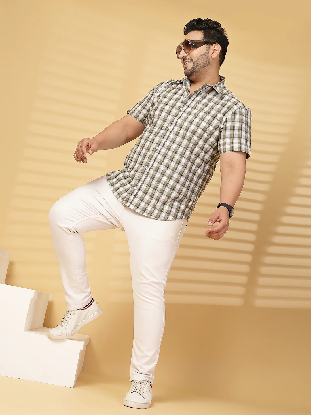 Plus Size Men Opaque Checked Casual Shirt - Image 7