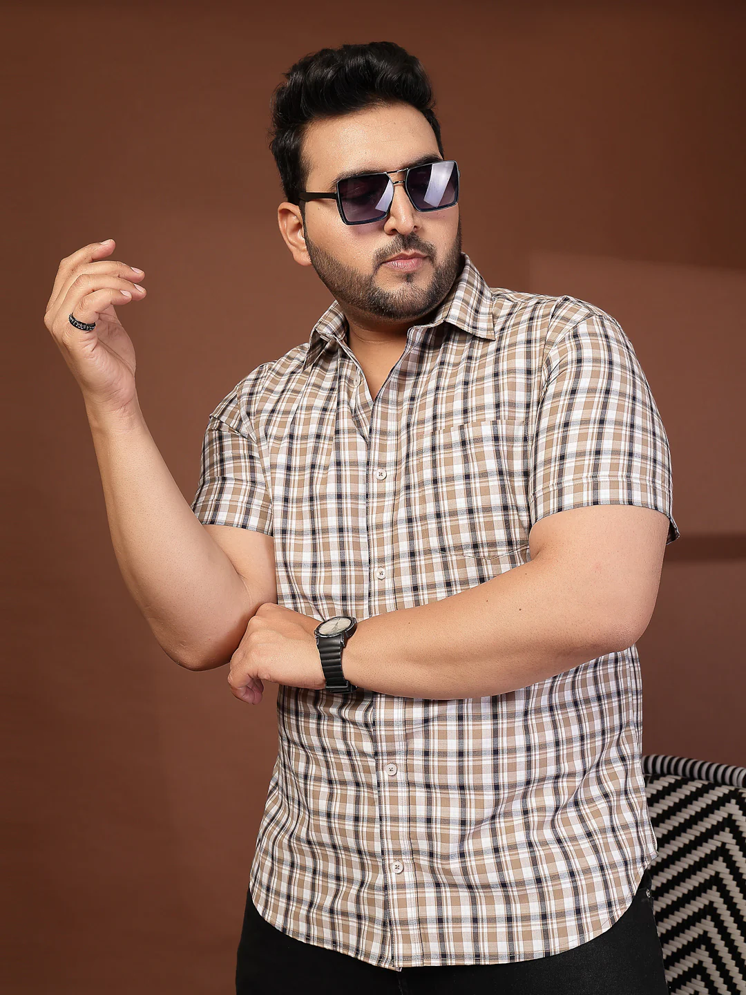 Plus Size Men Opaque Checked Casual Shirt - Image 8