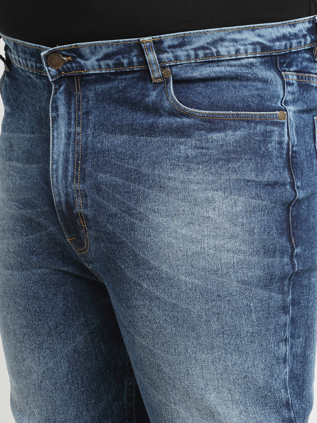 Plus Size Men Comfort Regular-Fit Heavy Fade Stretchable Cotton Jeans - Image 3