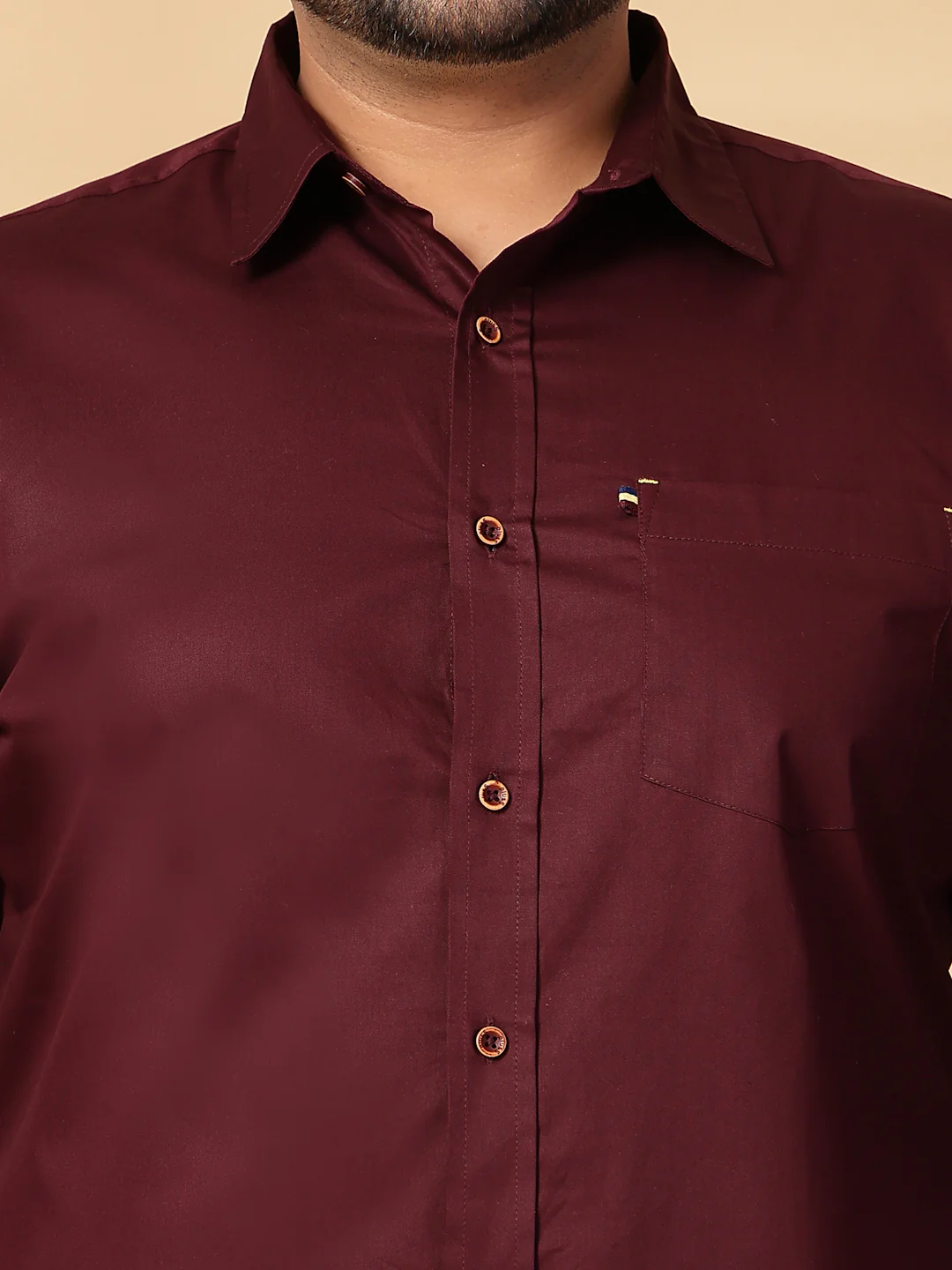 Plus Size Men  Oversized Fit Spread Collar Solid Cotton Casual Shirt - Image 6