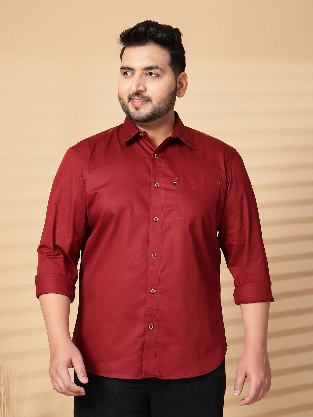Plus Size Men Oversized Fit Spread Collar Solid Cotton Casual Shirt - Image 3