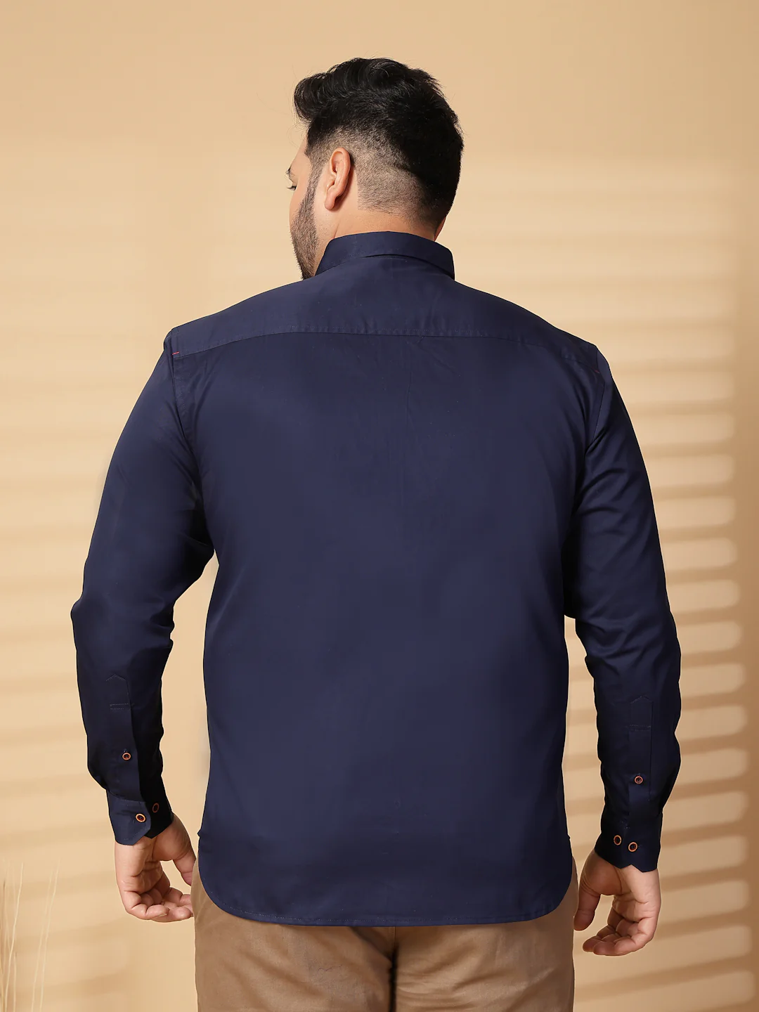 Plus Size Men  Oversized Fit Spread Collar Solid Cotton Casual Shirt - Image 2