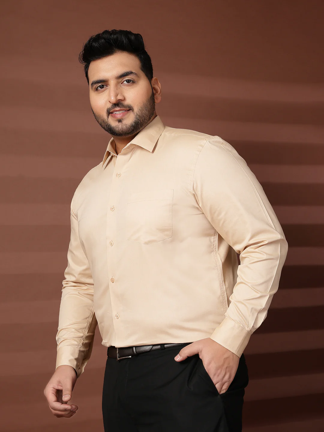 Plus Size Men  Oversized Fit Spread Collar Solid Cotton Formal Shirt - Image 2