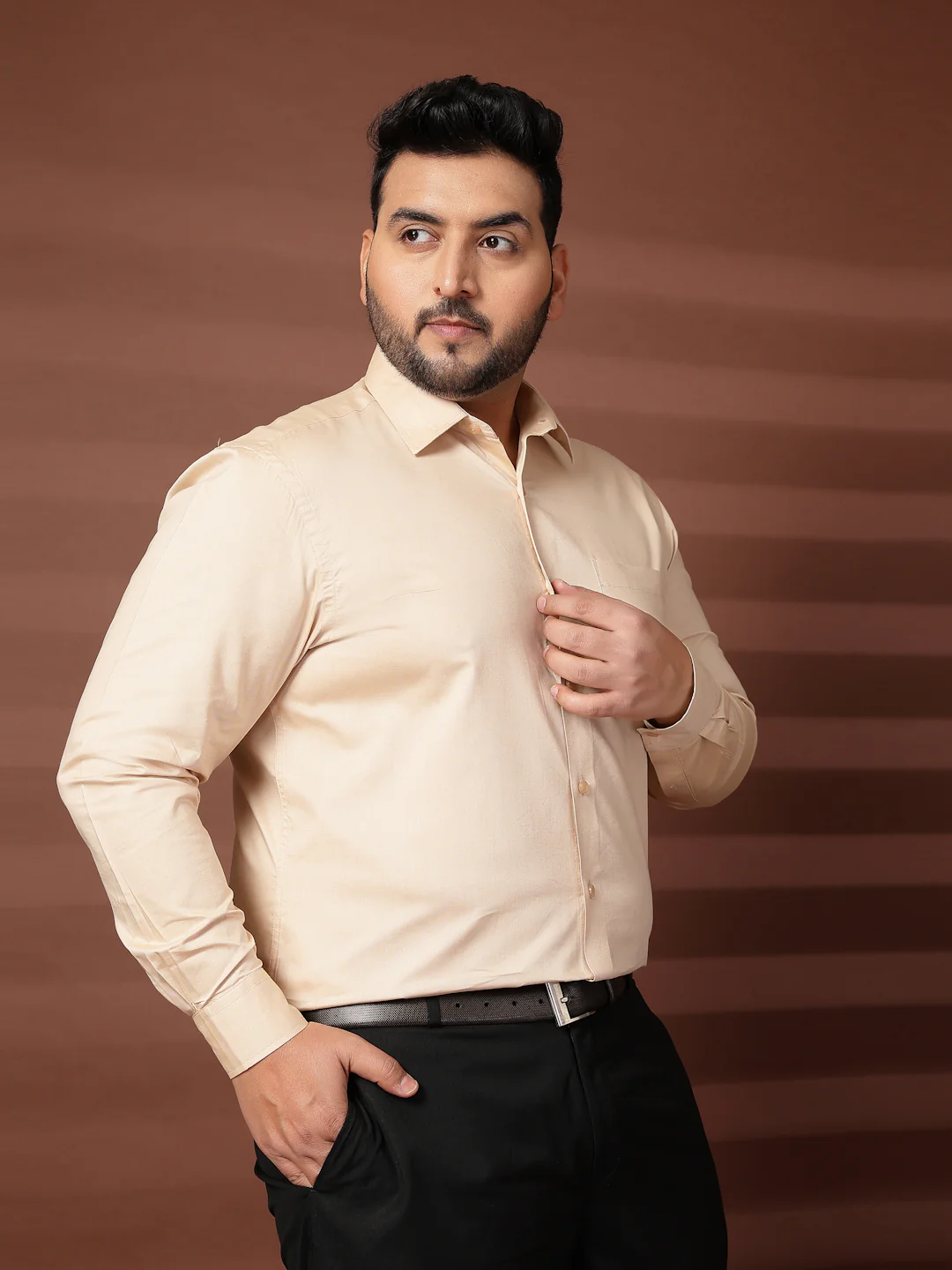Plus Size Men  Oversized Fit Spread Collar Solid Cotton Formal Shirt - Image 3