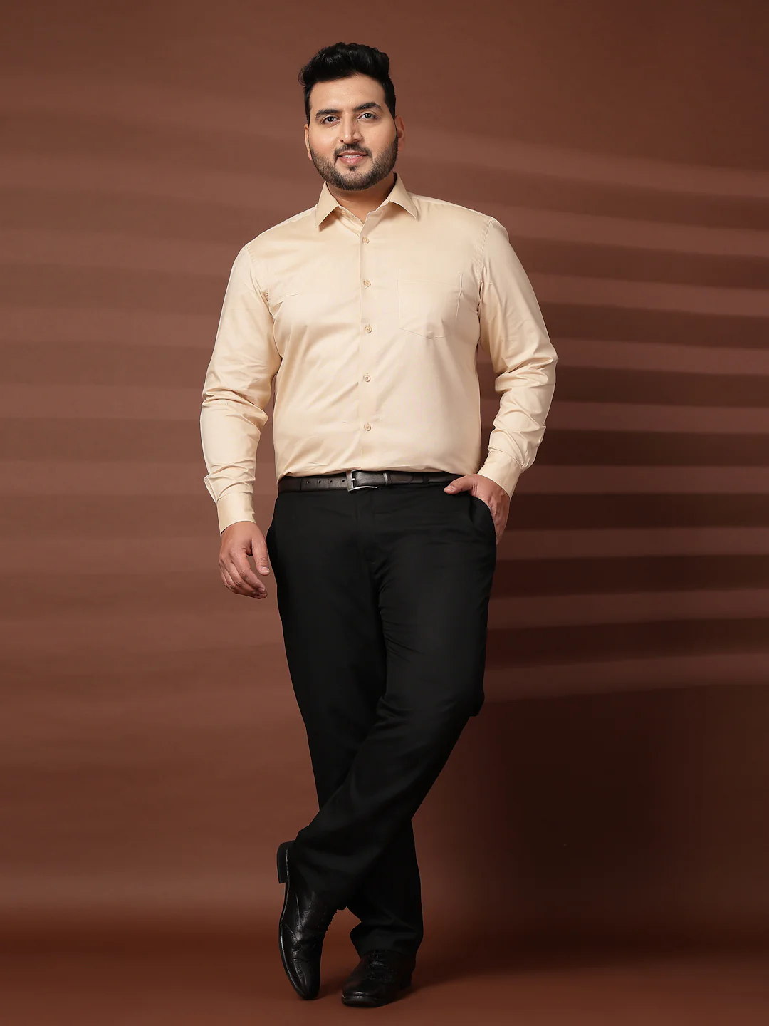 Plus Size Men  Oversized Fit Spread Collar Solid Cotton Formal Shirt - Image 5