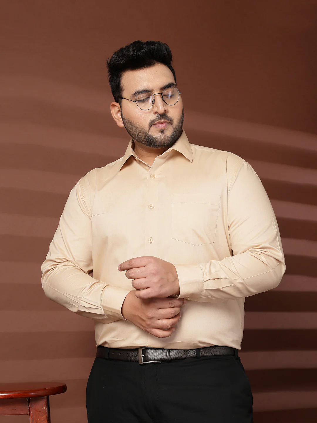 Plus Size Men  Oversized Fit Spread Collar Solid Cotton Formal Shirt - Image 7
