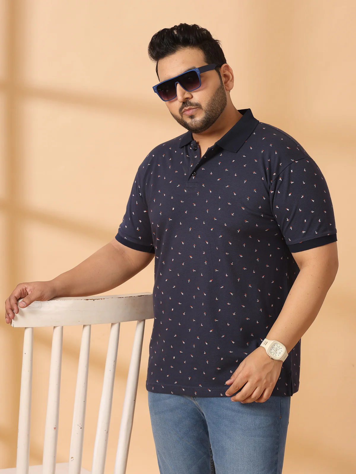 Plus Size Men Polka Dot Printed Polo Collar T-shirt - Image 8