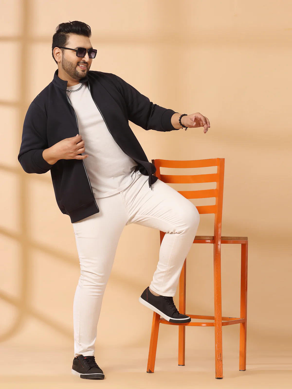 Plus Size Men Solid Cotton Front-Open Sweatshirt - Image 2