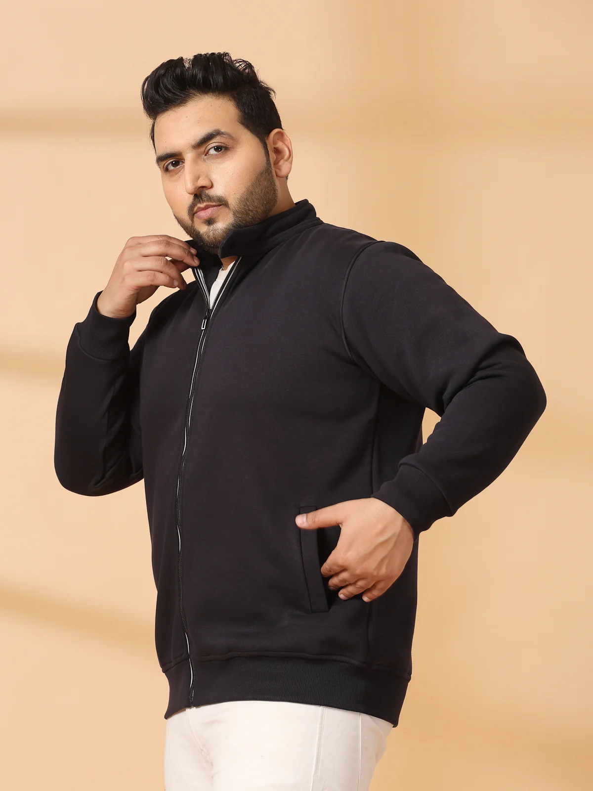Plus Size Men Solid Cotton Front-Open Sweatshirt - Image 4