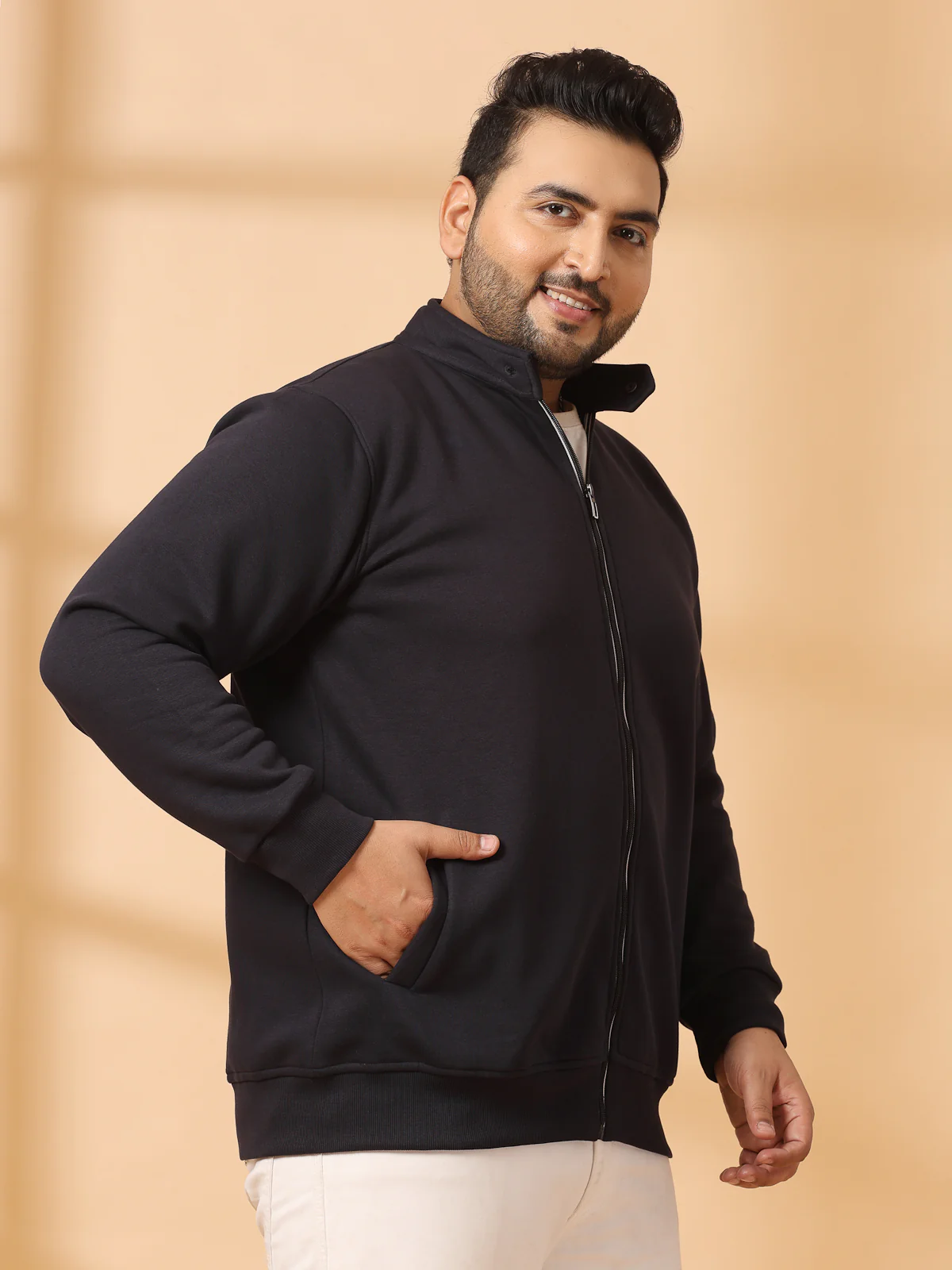 Plus Size Men Solid Cotton Front-Open Sweatshirt - Image 5