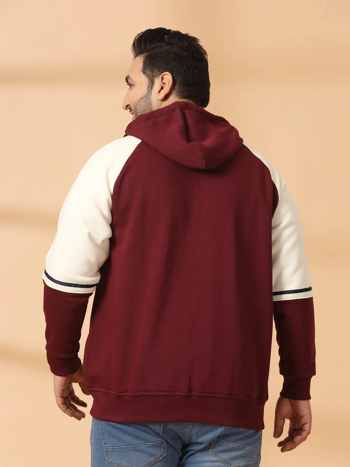 Plus Size Men Solid High Neck Cotton Front-Open Sweatshirt - Image 2