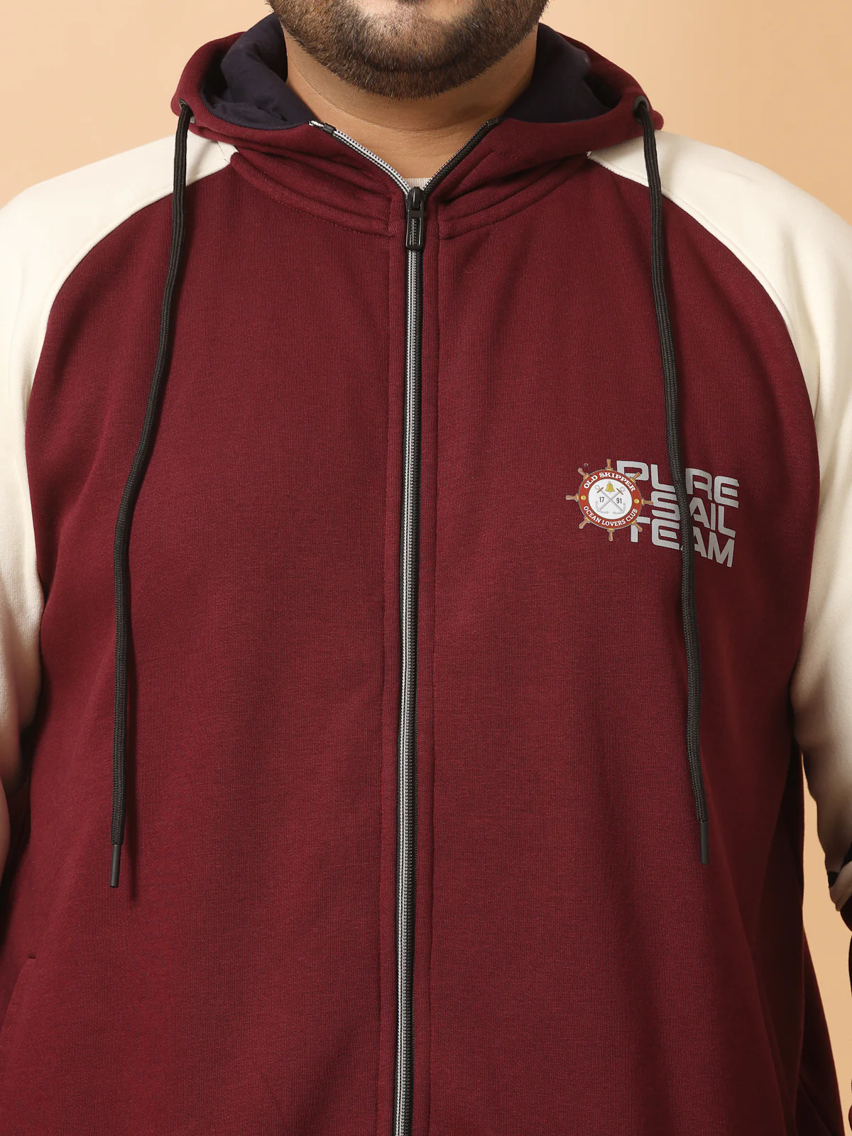 Plus Size Men Solid High Neck Cotton Front-Open Sweatshirt - Image 4