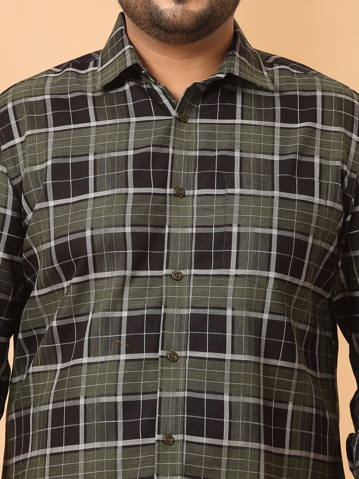 Plus Size Men Spread Collar Tartan Checked Cotton Casual Shirt - Image 5