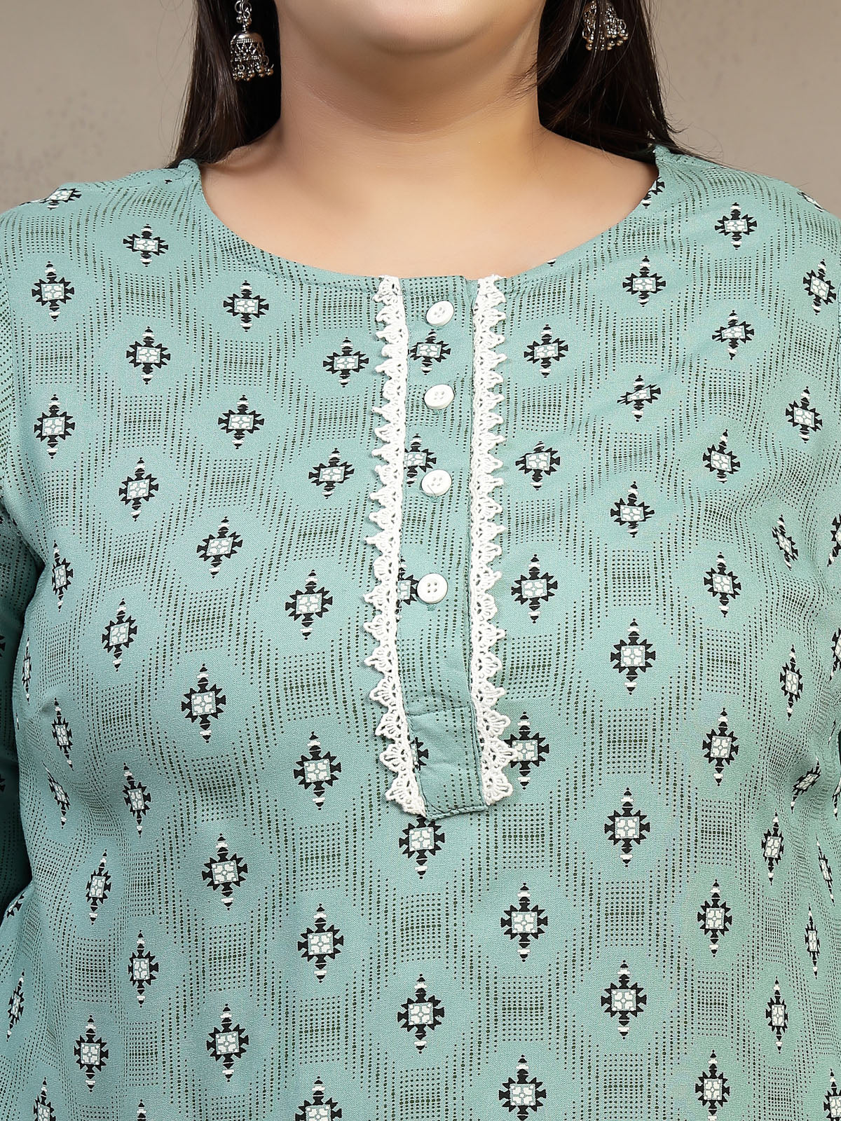 Plus Size Abstract Printed Thread Work Kurta - Image 5
