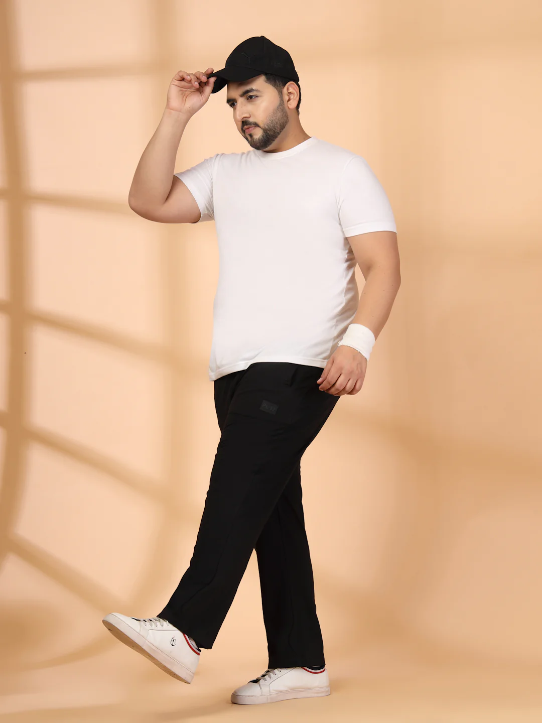 Plus Size Black Straight Fit Mid-Rise Cotton Track Pants - Image 4