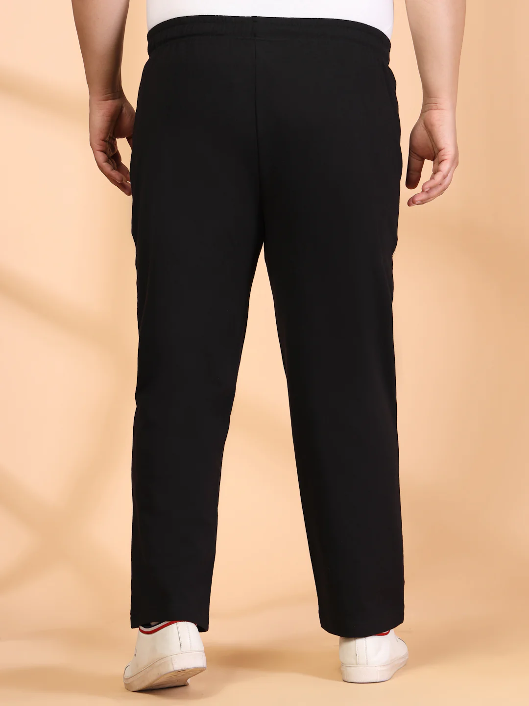 Plus Size Black Straight Fit Mid-Rise Cotton Track Pants - Image 8