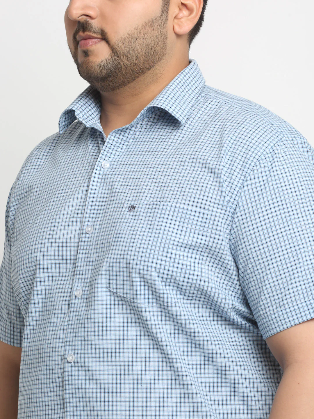 Plus Size  Blue Micro Checked Opaque Formal Shirt - Image 4