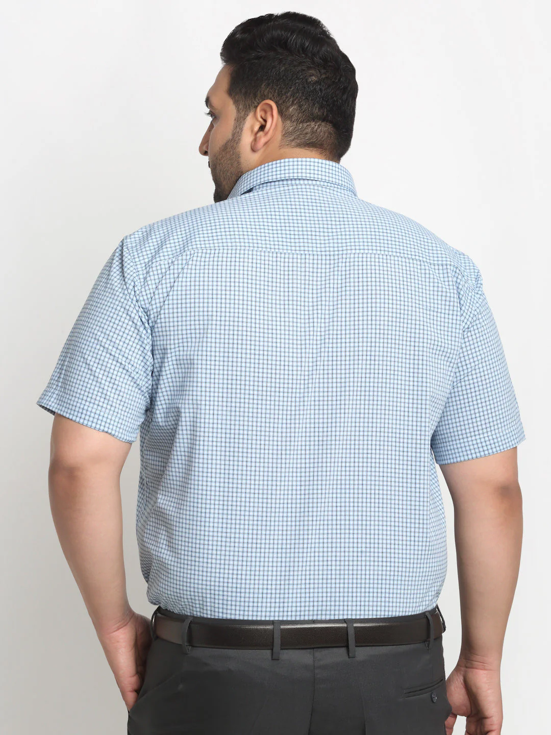 Plus Size  Blue Micro Checked Opaque Formal Shirt - Image 5