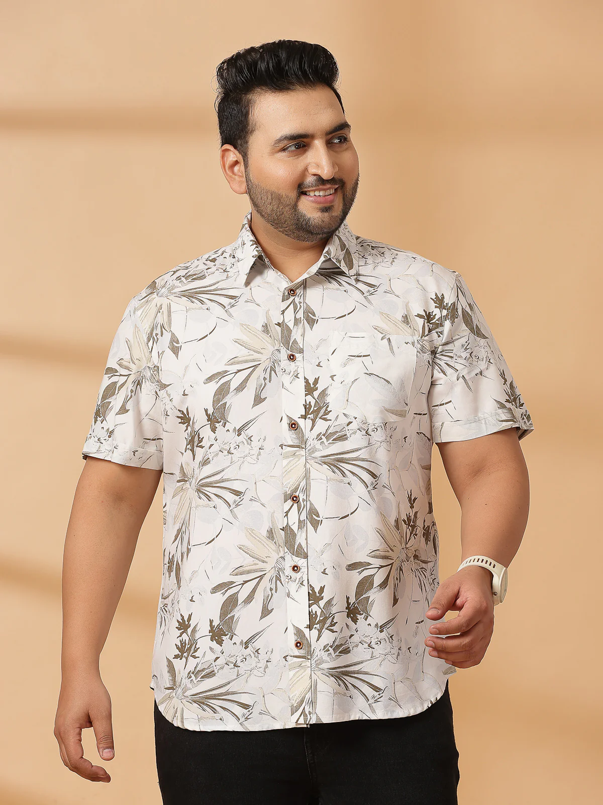 Plus Size Brown Camouflage Printed Opaque Casual Shirt - Image 7