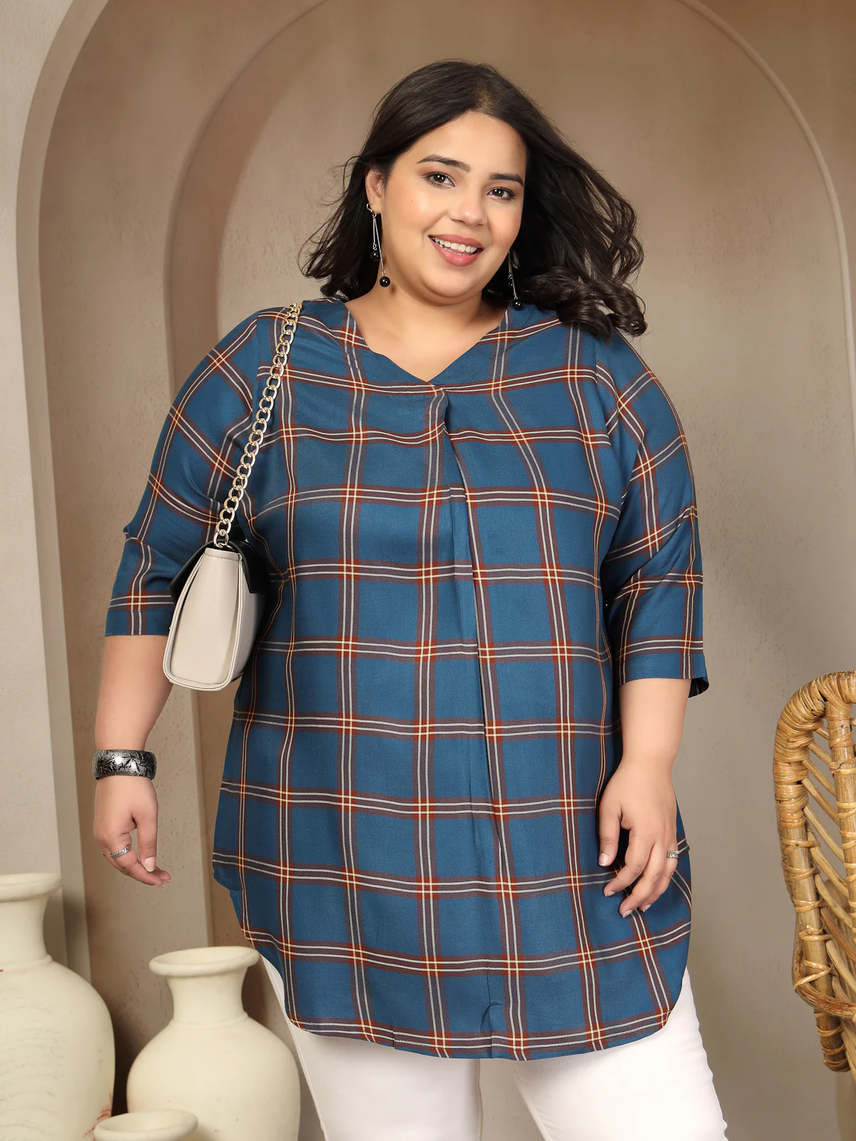 Plus Size Checked Top
