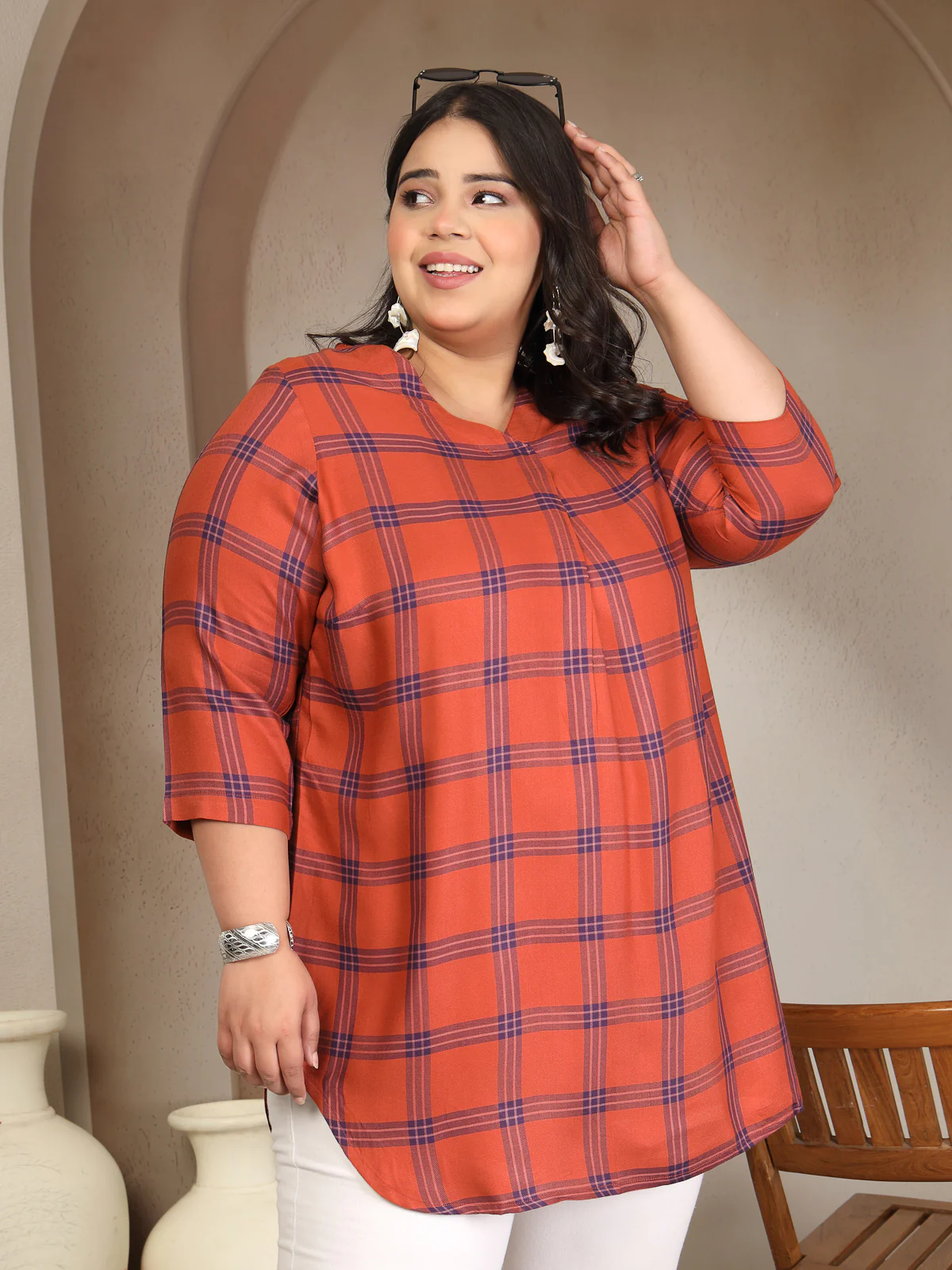 Plus Size Checked Top - Image 9