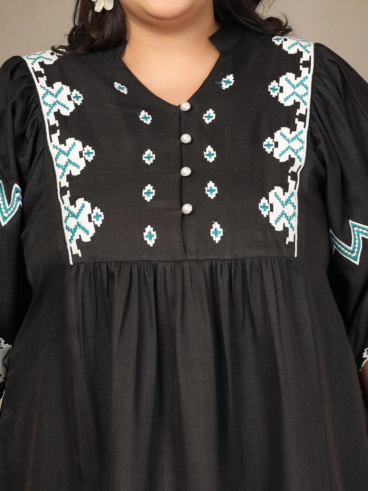 Plus Size Embroidered Puff Sleeve Ethnic Top - Image 6