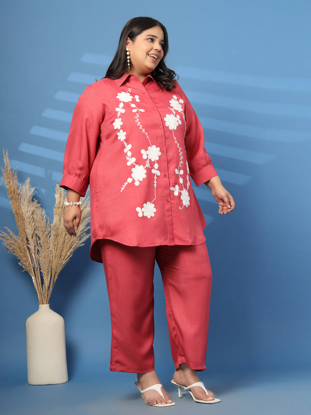 Plus Size Embroidered Spread Collar Shirt & Trouser - Image 4