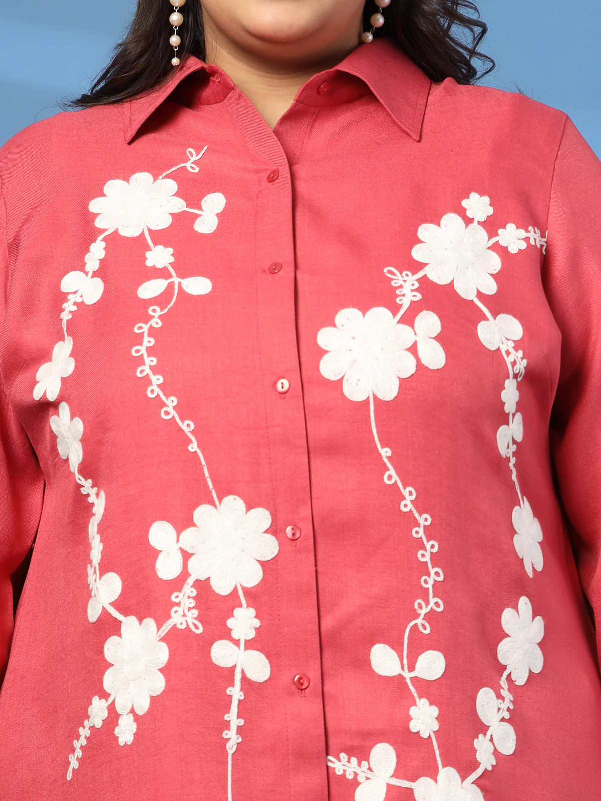 Plus Size Embroidered Spread Collar Shirt & Trouser - Image 6