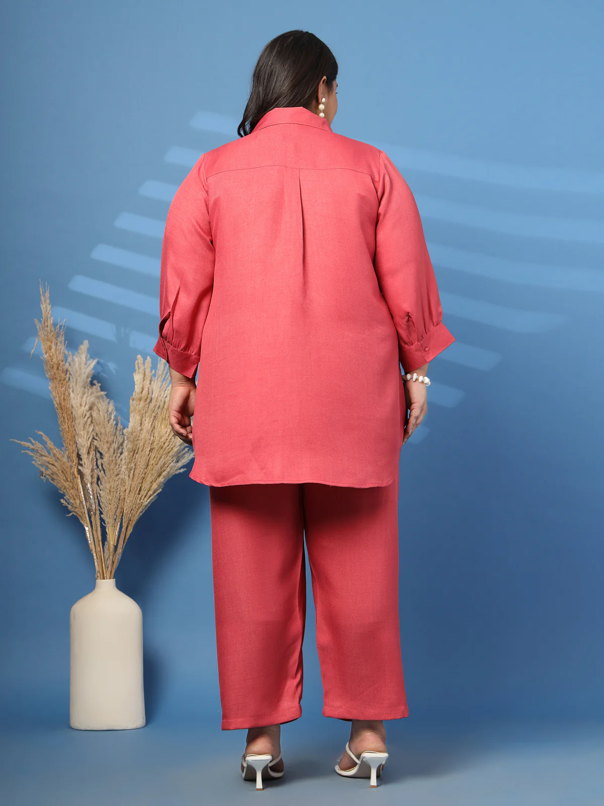 Plus Size Embroidered Spread Collar Shirt & Trouser - Image 7