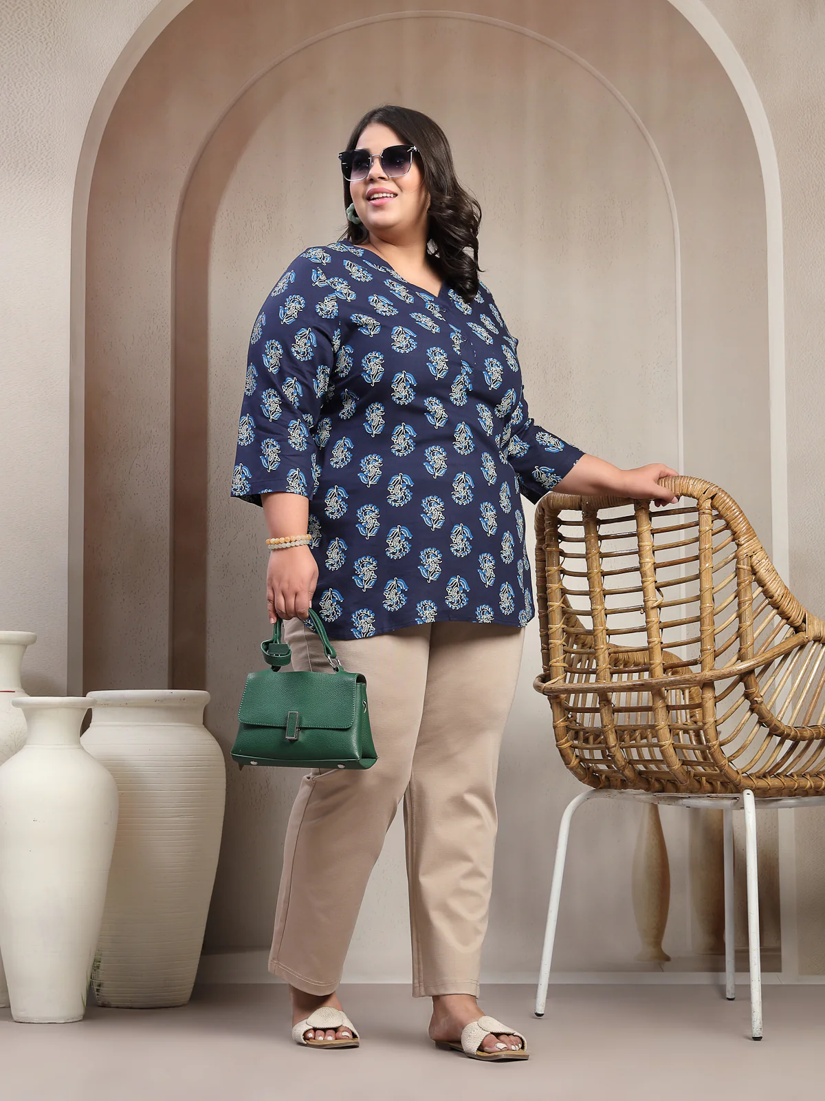 Plus Size Ethnic Motifs Print Top - Image 8
