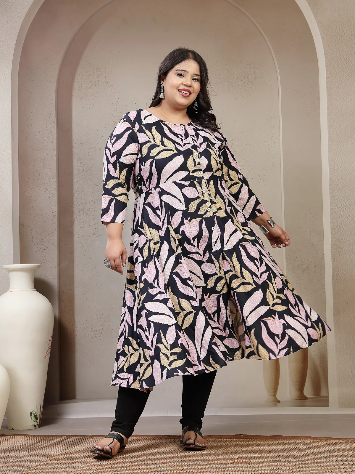 Plus Size Ethnic Motifs Printed Mandarin Collar A-Line Regular Kurta - Image 4
